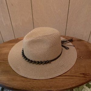 Panama Straw Hat wood Beaded Trim